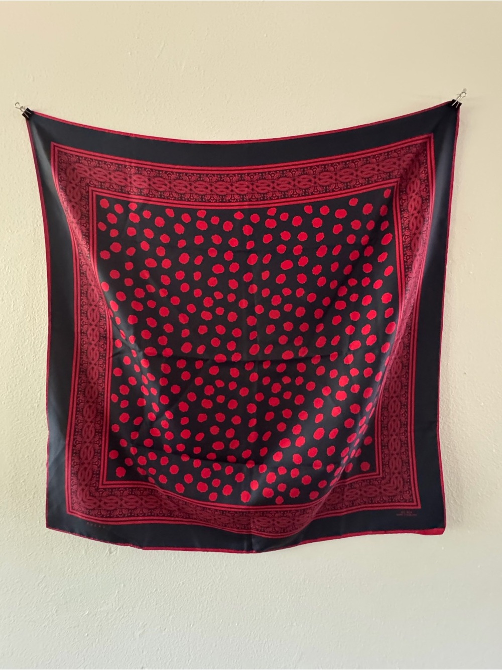 Sulka Vintage Navy and Red Polka Dot Scarf